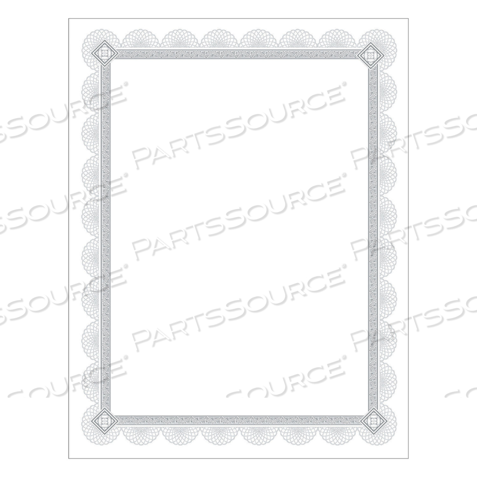PREMIUM CERTIFICATES, 8.5 X 11, WHITE/SILVER WITH SPIRO SILVER FOIL BORDER,15/PACK 
