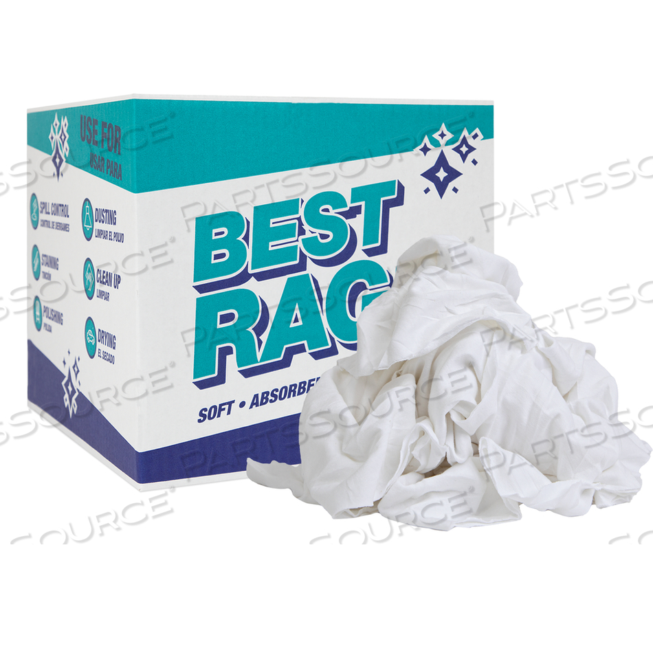 T-SHIRT CLEANING RAGS - WHITE - NEW - 10 LB BOX by Monarch Brands Inc.