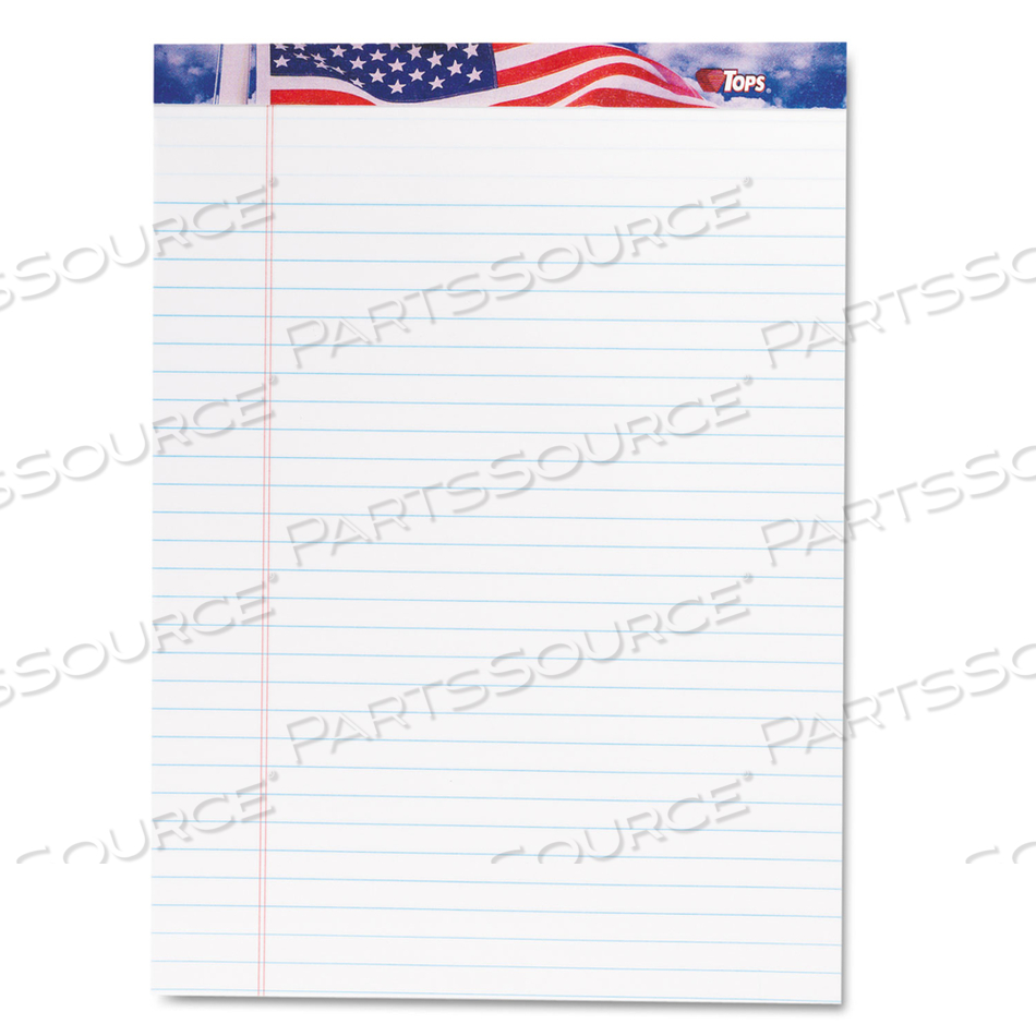 AMERICAN PRIDE WRITING PAD, WIDE/LEGAL RULE, RED/WHITE/BLUE HEADBAND, 50 WHITE 8.5 X 11.75 SHEETS by Tops