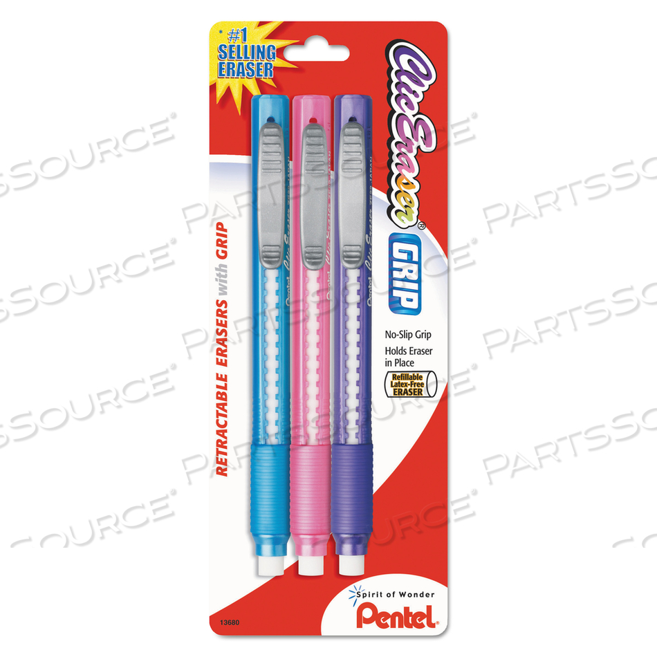 CLIC ERASER GRIP ERASER, FOR PENCIL MARKS, WHITE ERASER, RANDOMLY ASSORTED BARREL COLORS (THREE-COLORS) by Pentel of America CLIC ERASER GRIP ERASER, FOR PENCIL MARKS, WHITE ERASER, RANDOMLY ASSORTED BARREL COLORS (THREE-COLORS) by Pentel of America