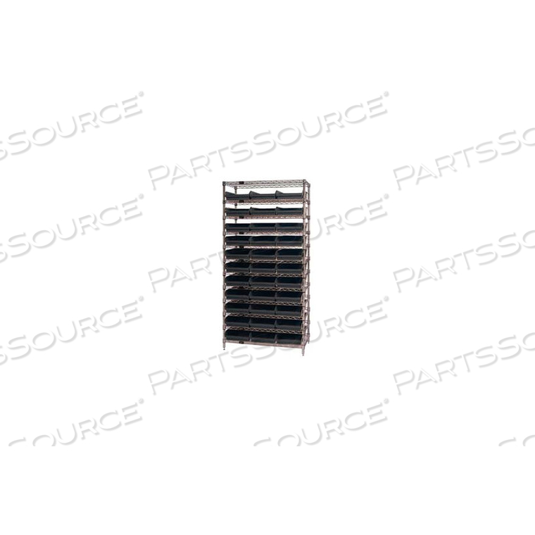 WR12-110 CHROME WIRE SHELVING WITH 33 4"H SHELF BINS BLACK, 18X36X74 by Quantum Storage Systems