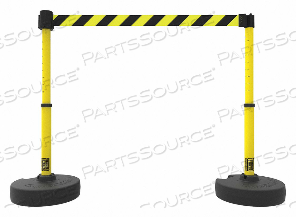 PLUS BARRIER SET X2, 42" YELLOW POST, 15' BLACK/YELLOW DIAGONAL STRIPE BELT by Banner Stakes