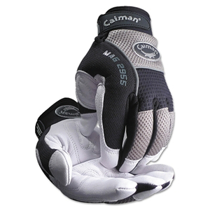 WHITE GOAT GRAIN LEATHER PALM GLOVES, X-LARGE, WHITE/BLACK/GRAY by Caiman WHITE GOAT GRAIN LEATHER PALM GLOVES, X-LARGE, WHITE/BLACK/GRAY by Caiman