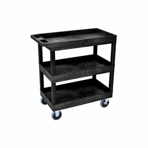 E-SERIES PLASTIC UTILITY TUB CART, 3 SHELF, 35-1/4"LX18"WX37-1/4"H, BLACK by Luxor