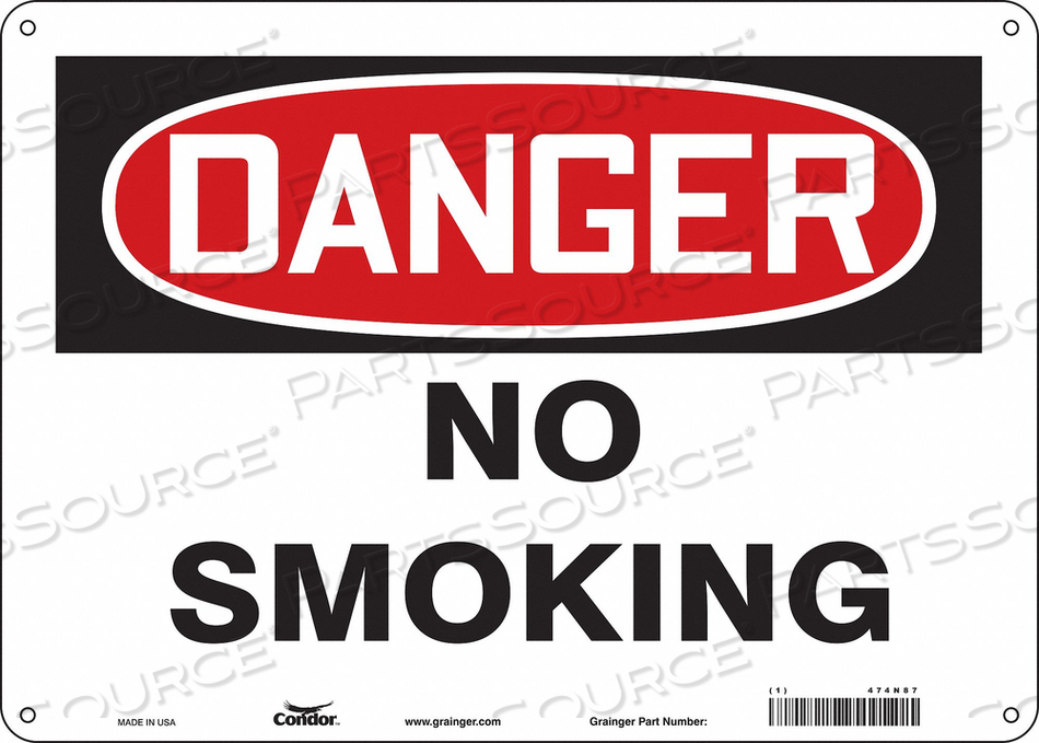 SAFETY SIGN, HORIZONTAL RECTANGLE, NUMBER OF PRINTED SIDES 1, ENGLISH, SIGN FORMAT TRADITIONAL OSHA, SIGN LEGEND NO SMOKING, SIGN LEGEND BAC by Condor