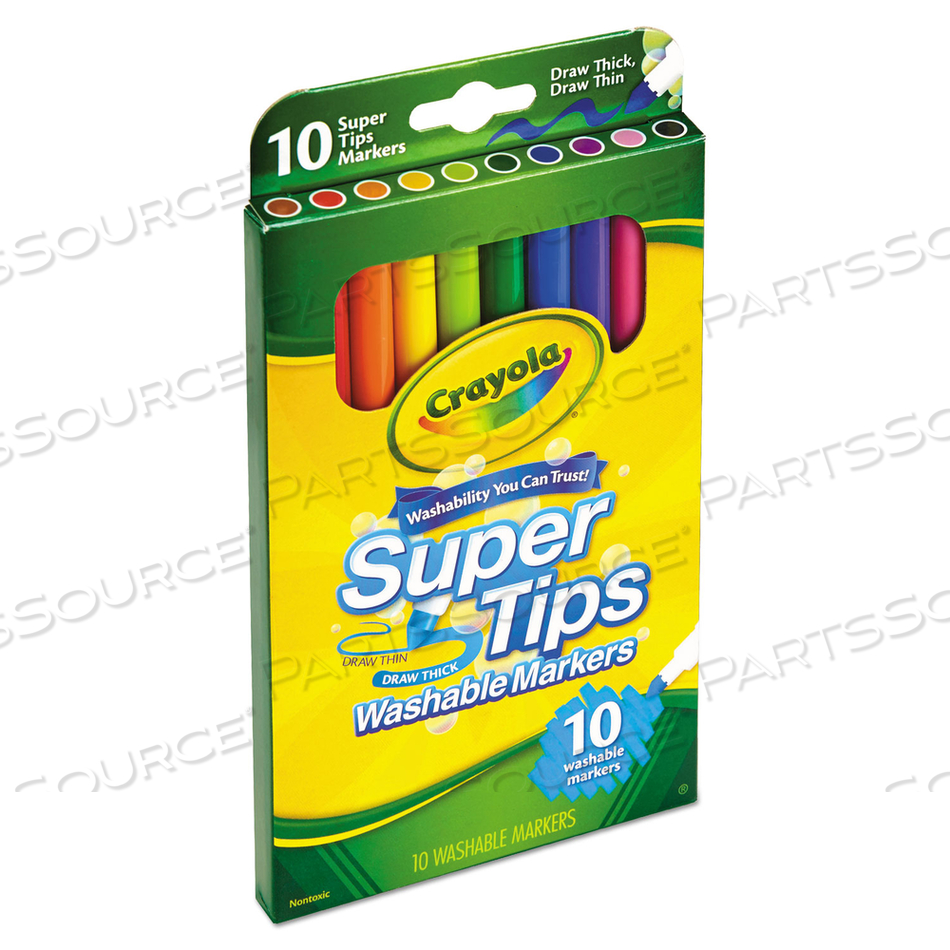 WASHABLE SUPER TIPS MARKERS, FINE/BROAD BULLET TIPS, ASSORTED COLORS, 10/SET by Crayola WASHABLE SUPER TIPS MARKERS, FINE/BROAD BULLET TIPS, ASSORTED COLORS, 10/SET by Crayola