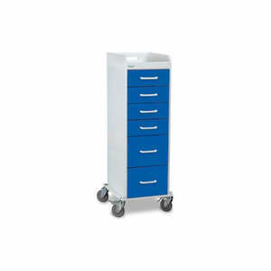 TALL LOCKING 6 DRAWER MEDICAL CART, GLOBAL BLUE, 16"W X 19"D X 47"H by TrippNT, Inc