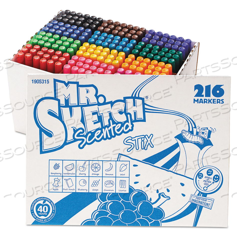 SCENTED STIX WATERCOLOR MARKER SET SCHOOL PACK, FINE BULLET TIP, ASSORTED COLORS by Mr. Sketch SCENTED STIX WATERCOLOR MARKER SET SCHOOL PACK, FINE BULLET TIP, ASSORTED COLORS by Mr. Sketch