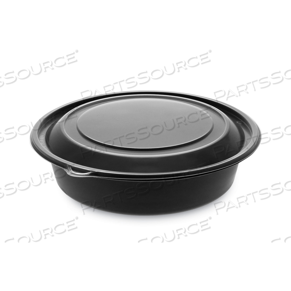 EARTHCHOICE MEALMASTER CONTAINER WITH LID, 32 OZ, 8" DIA X 2.12" H, 1-COMPARTMENT, BLACK/CLEAR, PLASTIC by Pactiv EARTHCHOICE MEALMASTER CONTAINER WITH LID, 32 OZ, 8" DIA X 2.12" H, 1-COMPARTMENT, BLACK/CLEAR, PLASTIC by Pactiv