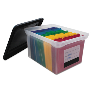 FILE TOTE WITH CONTENTS LABEL, LETTER/LEGAL FILES, 17.75" X 14" X 10.25", CLEAR/BLACK by Advantus