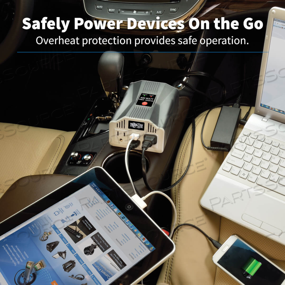 POWERVERTER ULTRA-COMPACT CAR INVERTER, 400W, 2 AC/2 USB, 3.1A by Tripp Lite