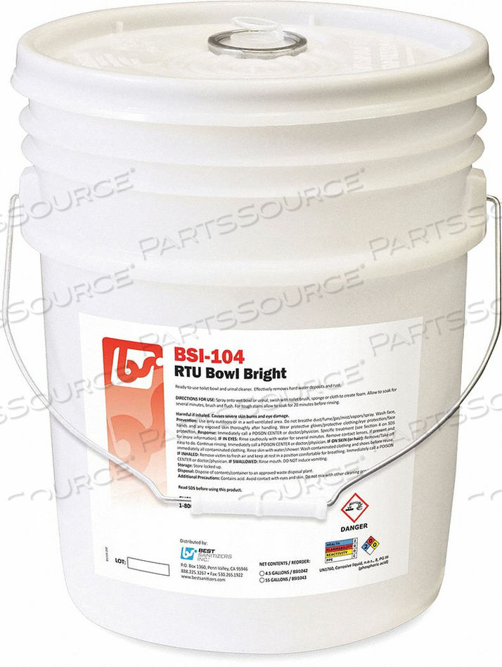 TOILET BOWL CLEANER 5 GAL. PAIL by Best Sanitizers Inc. TOILET BOWL CLEANER 5 GAL. PAIL by Best Sanitizers Inc.