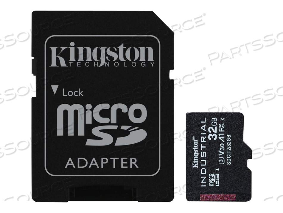 INDUSTRIAL, FLASH MEMORY CARD (MICROSDHC TO SD ADAPTER INCLUDED), 32 GB, A1 / VIDEO CLASS V30 / UHS-I U3 / CLASS10, MICROSDHC UHS-I by Kingston Technology INDUSTRIAL, FLASH MEMORY CARD (MICROSDHC TO SD ADAPTER INCLUDED), 32 GB, A1 / VIDEO CLASS V30 / UHS-I U3 / CLASS10, MICROSDHC UHS-I by Kingston Technology