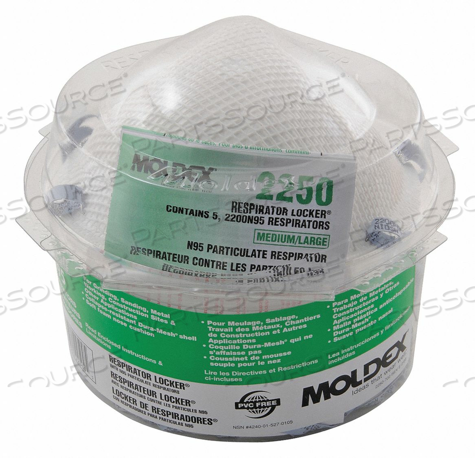 DISPOSABLE RESPIRATOR M/L N95 MOLDED PK5 by Moldex DISPOSABLE RESPIRATOR M/L N95 MOLDED PK5 by Moldex