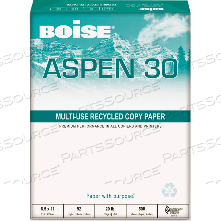 RECYCLED COPY PAPER - BOISE ASPEN 0.3 - WHITE - 8-1/2" X 11" - 5000 SHEETS 