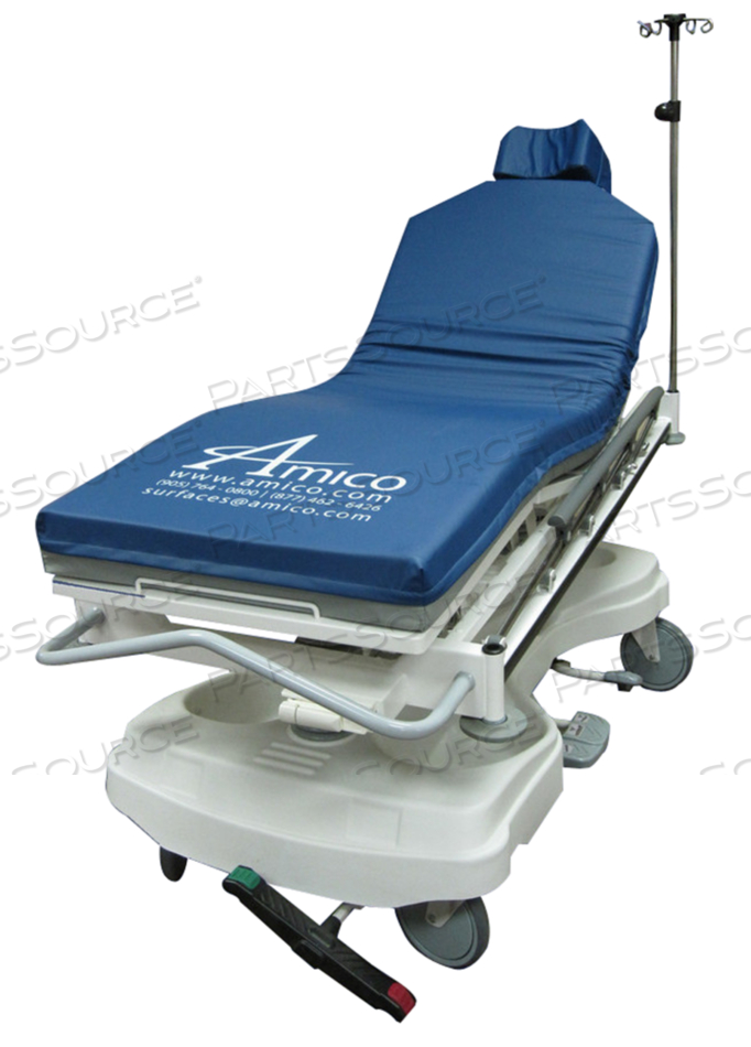 AMICO TITAN EYE/ENT/ORAL CARE SURGERY STRETCHER WITH 550LBS CAPACITY OFFERS ADJUSTMENT WITH HEIGHT, BACK ELEVATION, KNEE ELEVATION, TRENDELENBURG AND REVERSE-TRENDELENBURG POSITIONS. INCLUDES LOW HEIGHT, DUAL OXYGEN TANK STORAGE, CPR FUNCTION, 8-INCH TENTE½ SWIVEL CASTERS, 5 