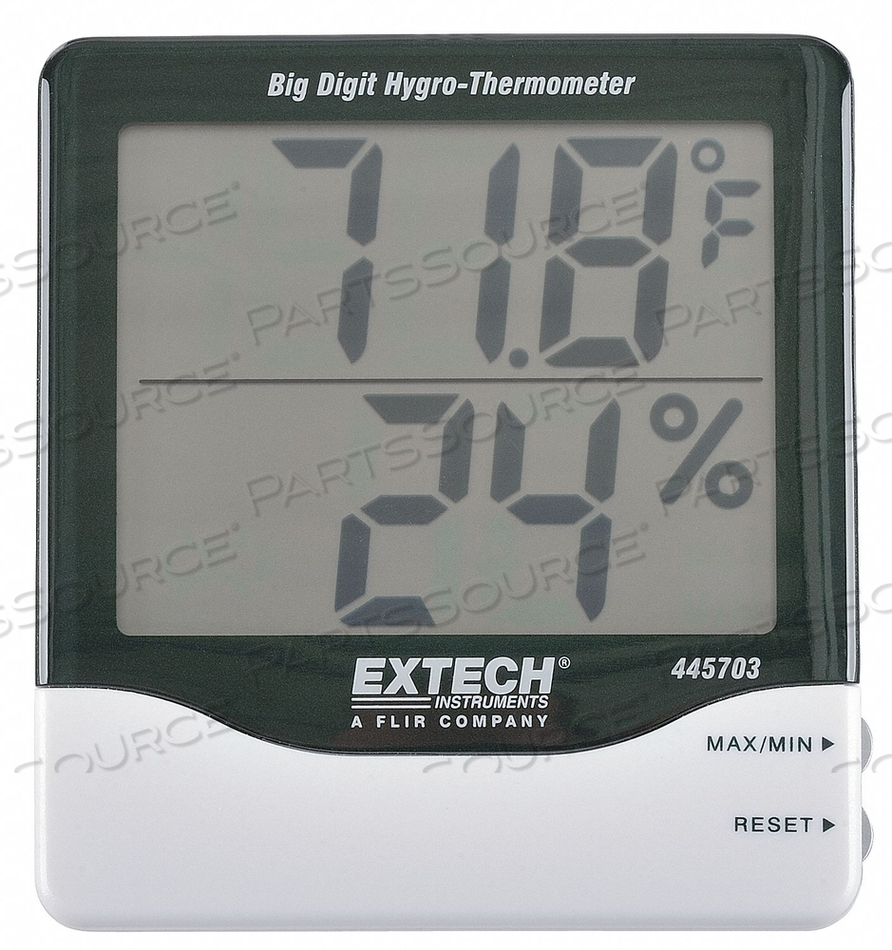 HYGROMETER, INDOOR DIGITAL, 4.3 X 3.9 X 0.78IN DIMENSIONS, 14 TO 140°F AIR TEMPERATURE RATE, 1.5V POWER SOURCE by Extech Instruments