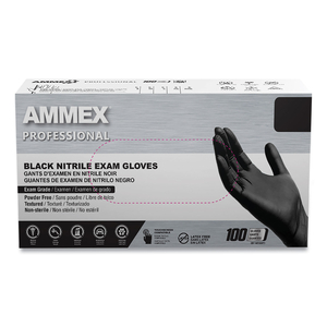 ABNPF TEXTURED MEDICAL/EXAM NITRILE GLOVES, POWDER-FREE, BLACK, MEDIUM by Ammex