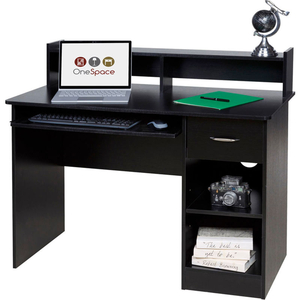 ONESPACE ESSENTIAL COMPUTER DESK, HUTCH WITH PULL-OUT KEYBOARD, BLACK by Comfort Products