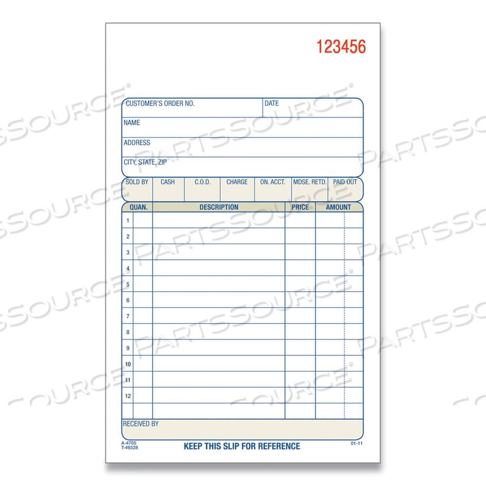 2-PART SALES BOOK, 12 LINES, TWO-PART CARBONLESS, 4.19 X 7.19, 50 FORMS/PAD by Adams