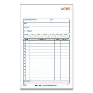 2-PART SALES BOOK, 12 LINES, TWO-PART CARBONLESS, 4.19 X 7.19, 50 FORMS/PAD, 10 PADS/BOX by Adams