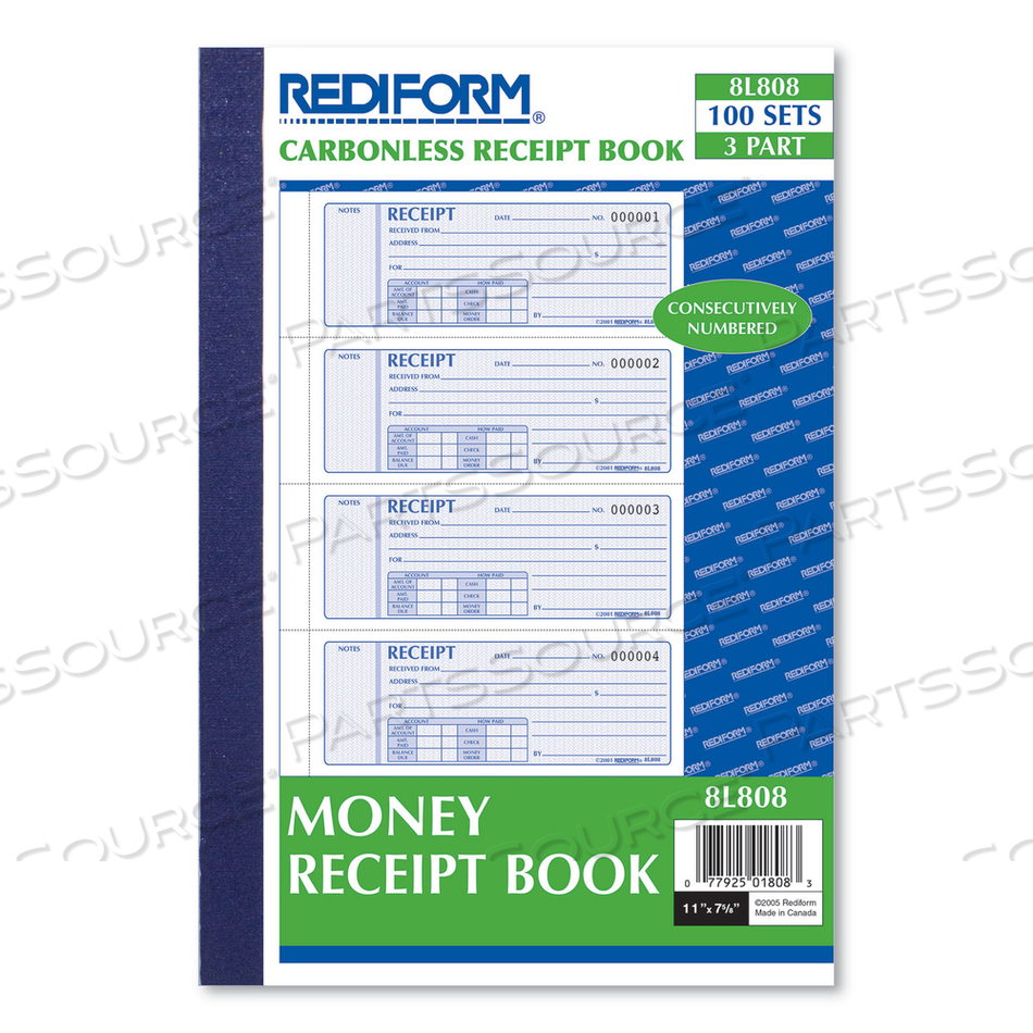MONEY RECEIPT BOOK, SOFTCOVER, THREE-PART CARBONLESS, 7 X 2.75, 4 FORMS/SHEET, 100 FORMS TOTAL by Rediform MONEY RECEIPT BOOK, SOFTCOVER, THREE-PART CARBONLESS, 7 X 2.75, 4 FORMS/SHEET, 100 FORMS TOTAL by Rediform