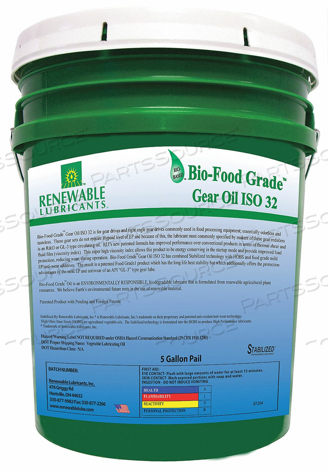 FOOD GRADE GEAR OIL 5 GAL by Renewable Lubricants