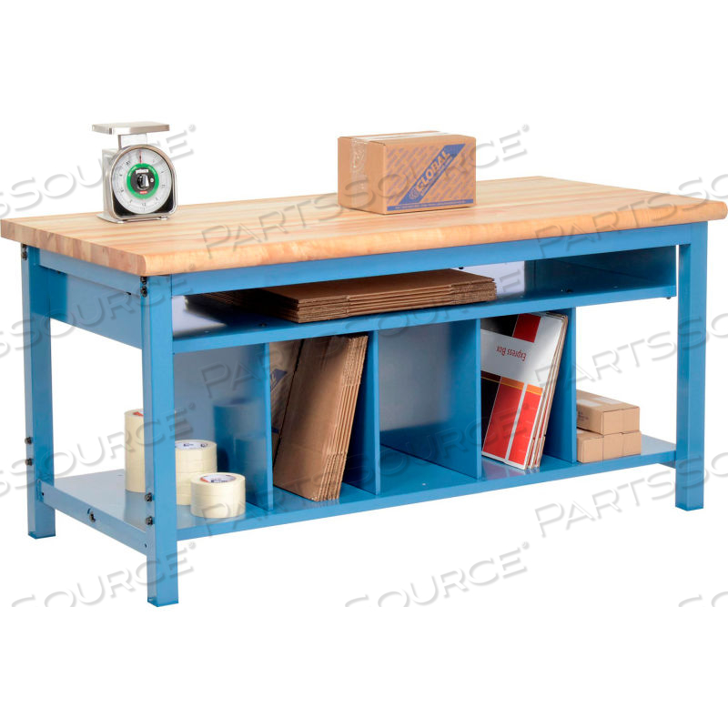 PACKING WORKBENCH MAPLE BUTCHER BLOCK SAFETY EDGE 60X30 WITH LOWER SHELF KIT 