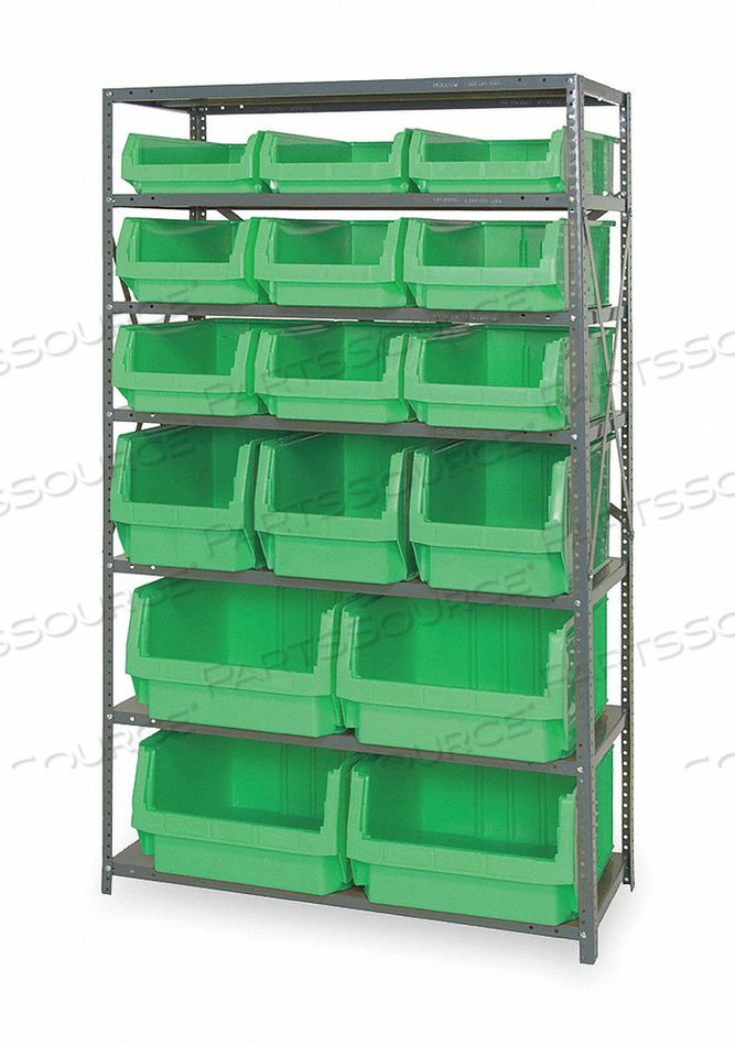 MSU-16-MIX STEEL SHELVING WITH 16 MAGNUM GIANT HOPPER BINS GREEN, 18X42X75 by Quantum Storage Systems MSU-16-MIX STEEL SHELVING WITH 16 MAGNUM GIANT HOPPER BINS GREEN, 18X42X75 by Quantum Storage Systems