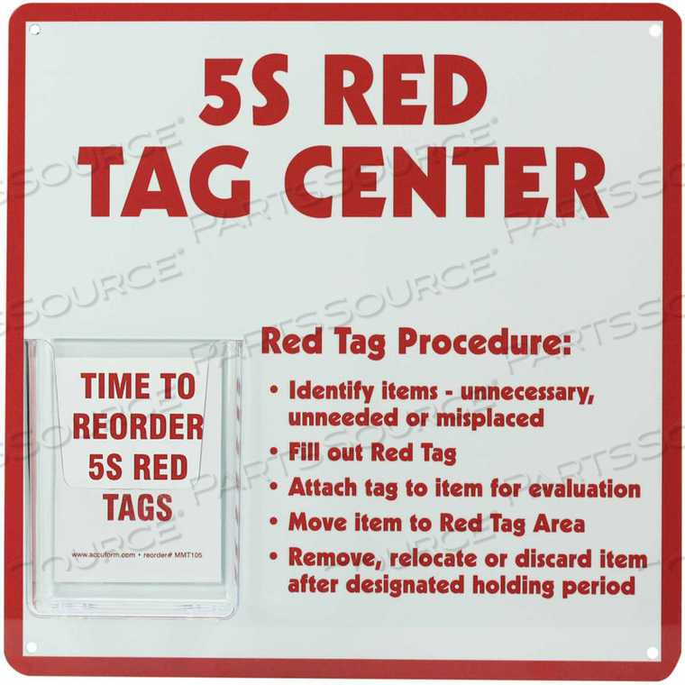 5S RED TAG CENTER, ALUMINUM, 12" X 12" by Accuform Manufacturing, Inc.