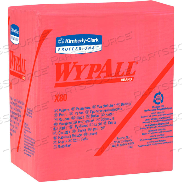 WYPALL X80 HYDROKNIT WIPES 1/4 FOLD 12-1/2' X 13", RED 50 WIPES/PACK 4/CASE by Kimberly-Clark Corporation