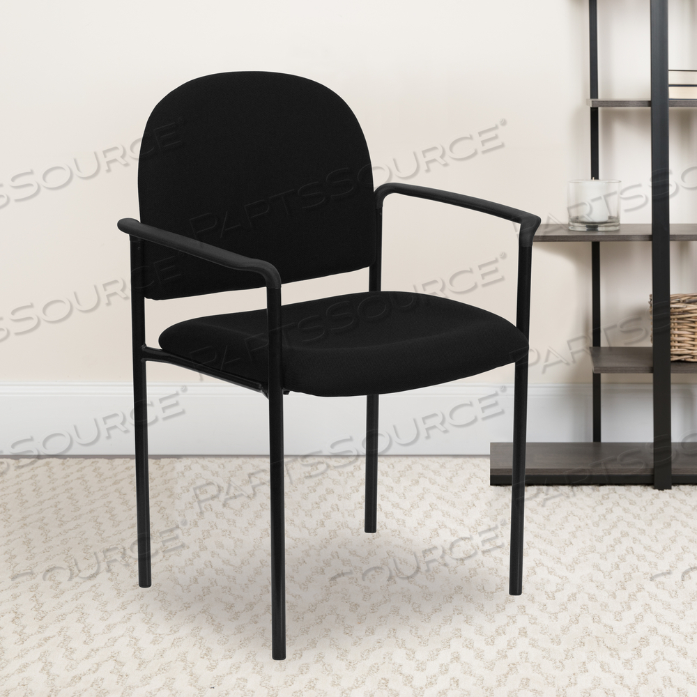 TIFFANY COMFORT BLACK FABRIC STACKABLE STEEL SIDE RECEPTION CHAIR WITH ARMS by Flash Furniture