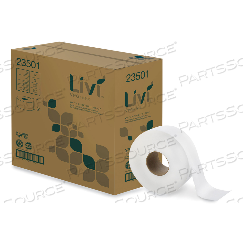 JUMBO BATH TISSUE, 2-PLY, WHITE, 3.3 X 1,000 FT, 12/CARTON by Livi
