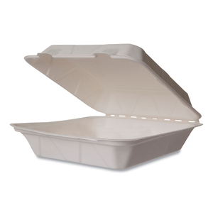 WHITE MOLDED FIBER CLAMSHELL CONTAINERS, 9 X 18 X 2, WHITE, SUGARCANE, 200/CARTON by Vegware WHITE MOLDED FIBER CLAMSHELL CONTAINERS, 9 X 18 X 2, WHITE, SUGARCANE, 200/CARTON by Vegware