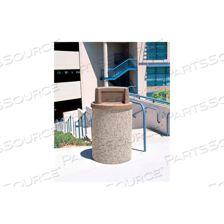 CONCRETE WASTE RECEPTACLE W/BROWN PLASTIC PUSH DOOR TOP - 26" DIA X 44" GRAY/TAN by Wausau Tile