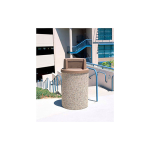 CONCRETE WASTE RECEPTACLE W/BROWN PLASTIC PUSH DOOR TOP - 26" DIA X 44" GRAY/TAN by Wausau Tile