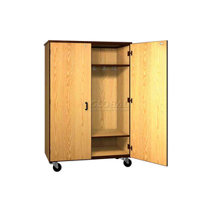 MOBILE WOOD WARDROBE CABINET W/LOCKS, SOLID DOOR, 48"W X 22-1/4"D X 72"H, NATURAL OAK/BROWN by Ironwood Manufacturing Inc