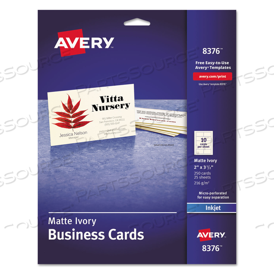 PRINTABLE MICROPERFORATED BUSINESS CARDS W/SURE FEED TECHNOLOGY, INKJET, 2 X 3.5, IVORY, 250 CARDS, 10/SHEET by Avery