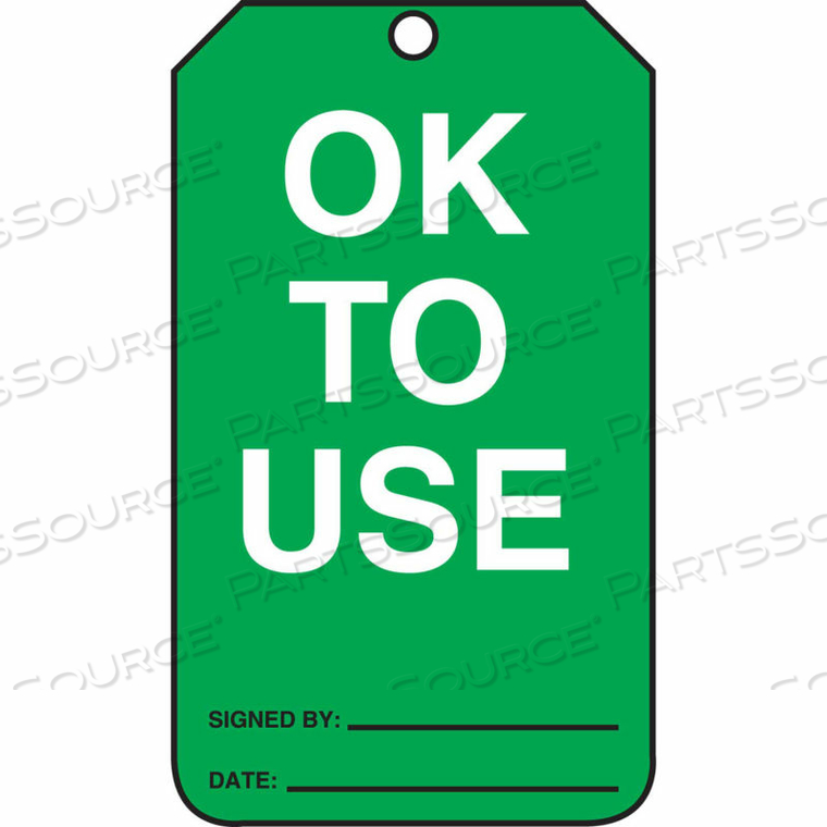 OK TO USE TAG, RP-PLASTIC, 25/PACK by Accuform Manufacturing, Inc.