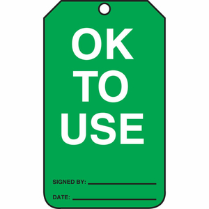 OK TO USE TAG, RP-PLASTIC, 25/PACK by Accuform Manufacturing, Inc.