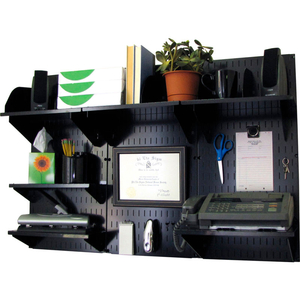 OFFICE WALL MOUNT DESK STORAGE AND ORGANIZATION KIT, BLACK, 48" X 32" X 12" by Wall Control Pegboard