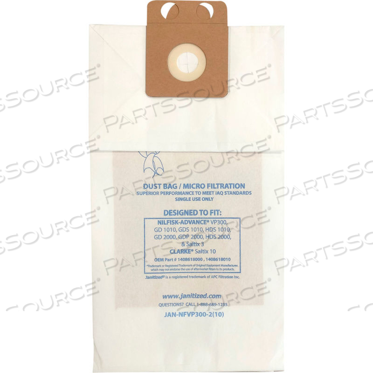NILFISK ADVANCE VACUUM BAG FOR GD1010, GDS1010, HDS1010, GD2000, GDP2000, HDS2000, VP300, SALTIX 3 by Apc Filtration Inc