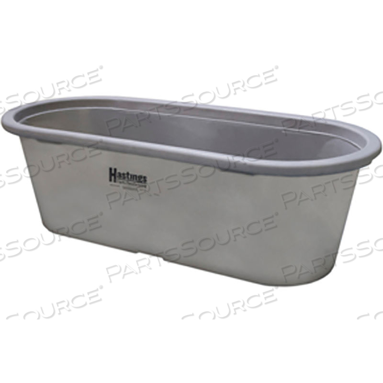 POLY STOCK TANK ROUND-END 97 GALLON 53"L X 33"W X 24-1/2"H WITH DRAIN PLUG - GRAY by Hastings Equity Manufacturing POLY STOCK TANK ROUND-END 97 GALLON 53"L X 33"W X 24-1/2"H WITH DRAIN PLUG - GRAY by Hastings Equity Manufacturing
