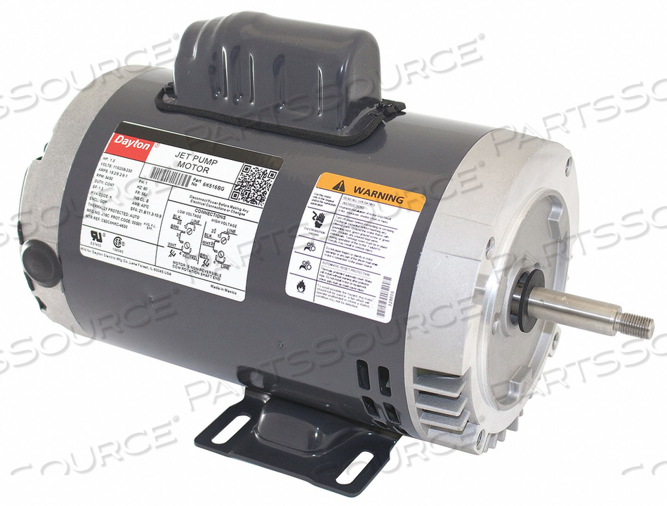 JET PUMP MOTOR, BODY DIA. 6.5 IN, FINISH GRAY, FRAME 56J, HZ 60 HZ, FULL LOAD AMPS 18.2/9.2-9.1, HP 1 1/2, INCLUDES DRIPCOVER KIT FOR VERTIC by DAYTON ELECTRIC MANUFACTURING CO