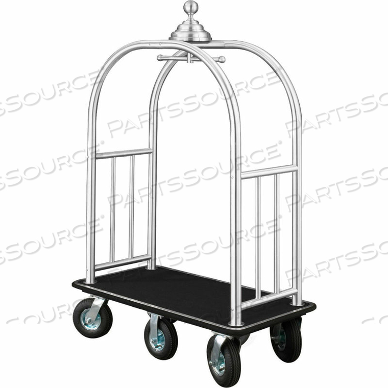 BALL CROWN BELLMAN CART 48X25 SATIN ALUMINUM BLACK CARPET, 6 BLACK PNEU WHEELS by Glaro Products Inc BALL CROWN BELLMAN CART 48X25 SATIN ALUMINUM BLACK CARPET, 6 BLACK PNEU WHEELS by Glaro Products Inc