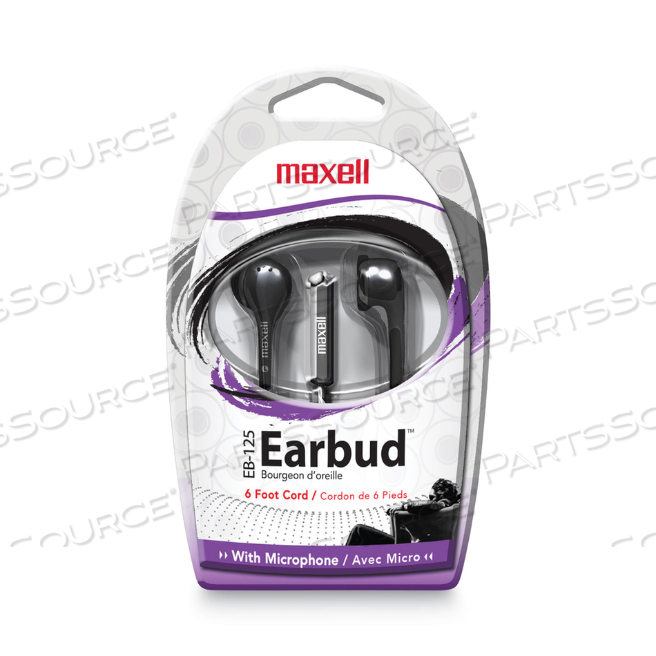 EB125 EARBUD WITH MIC, 6 FT CORD, BLACK 