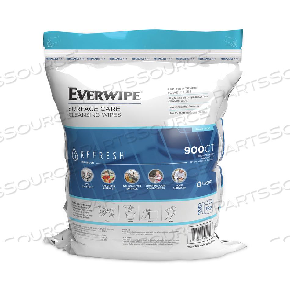 CLEANING AND DEODORIZING WIPES, 6 X 8, LEMON, 900/BAG, 4 BAGS/CARTON 