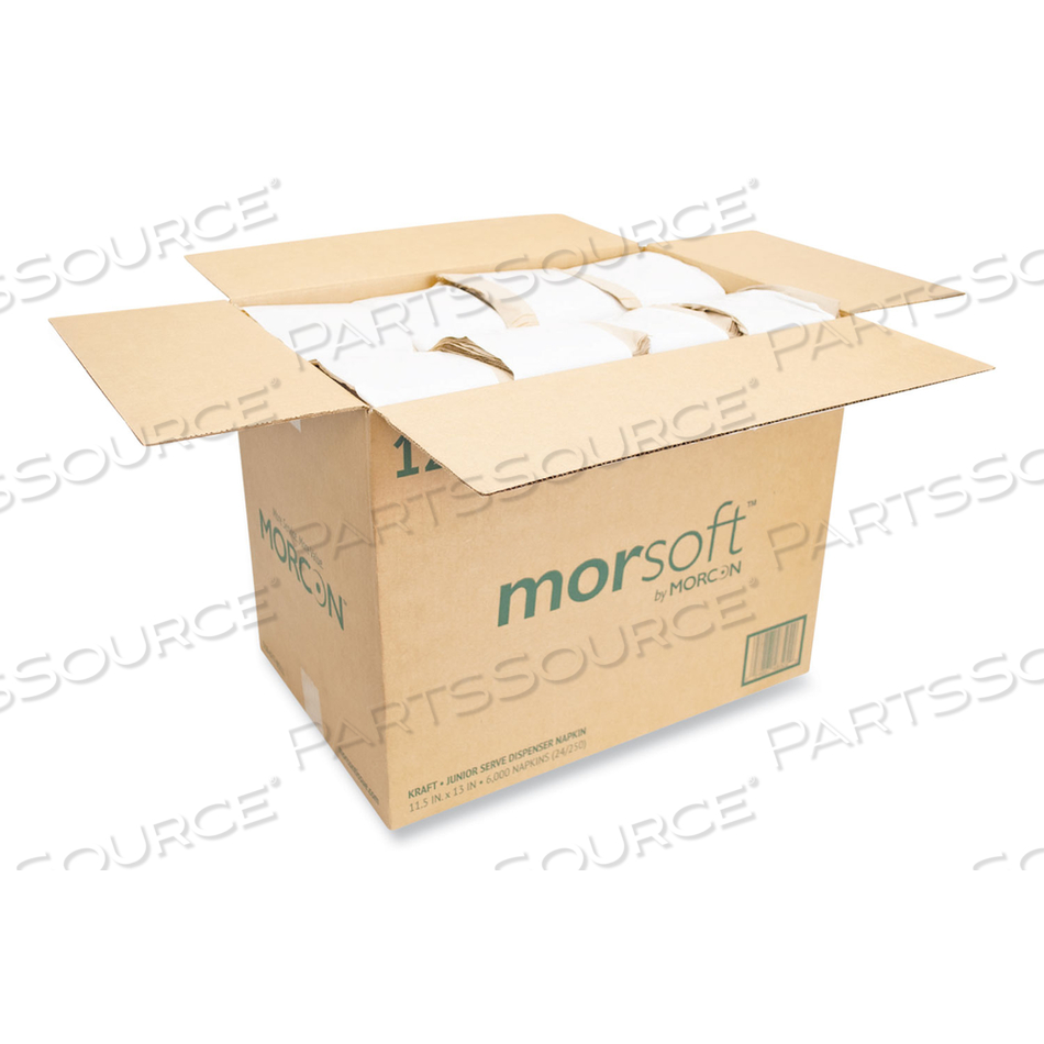 MORSOFT DISPENSER NAPKINS, 1-PLY, 11.5 X 13, KRAFT, 250/PACK, 24 PACKS/CARTON 