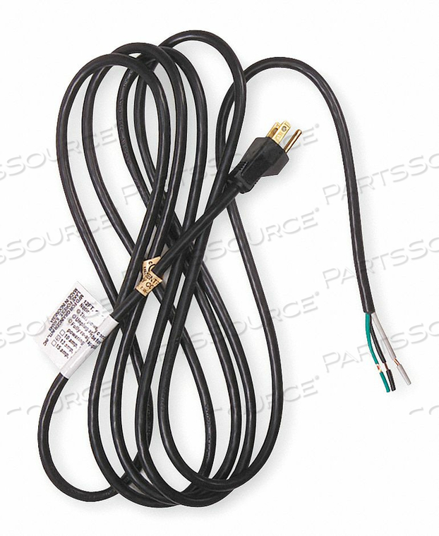POWER CORD, WIRE SIZE 18 AWG, NUMBER OF CONDUCTORS 3, JACKET MATERIAL PVC, JACKET COLOR BLACK, CONNECTION TYPE BARE LEADS, CORD LENGTH 12 FT by Power First