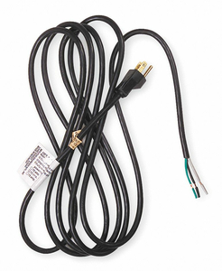 POWER CORD, 12 FT, 10 A, 125 VAC, 18 AWG, NEMA 5-15P TO WIRE LEADS, BLACK by Power First